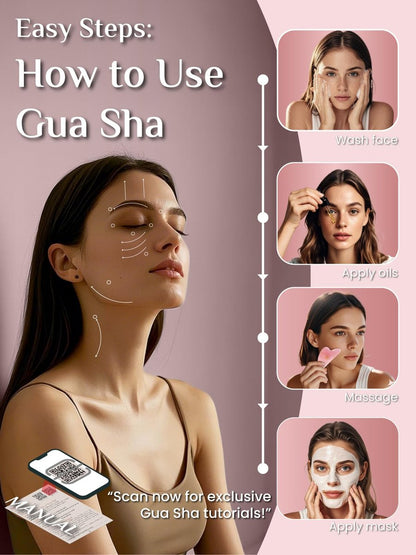 Rena Chris Gua Sha Gesichtswerkzeug aus Rosenquarz – Guasha Massagegerät für Gesichtsformung und Schwellungsreduktion mit Silikonhülle (Rosarot)