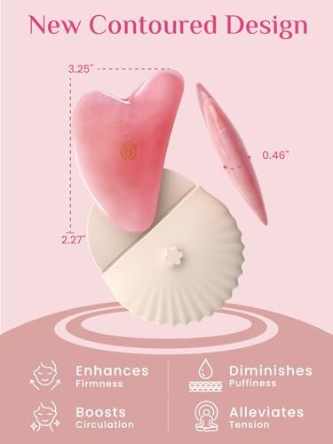 Rena Chris Gua Sha Gesichtswerkzeug aus Rosenquarz – Guasha Massagegerät für Gesichtsformung und Schwellungsreduktion mit Silikonhülle (Rosarot)