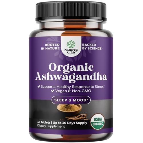 Hochdosiertes Bio-Ashwagandha – Organische Tabletten für Stimmungsunterstützung & Hormonbalance für Frauen & Männer – Wurzelextrakt-Pulver mit Schwarzem Pfeffer für bessere Absorption – 30 Stück