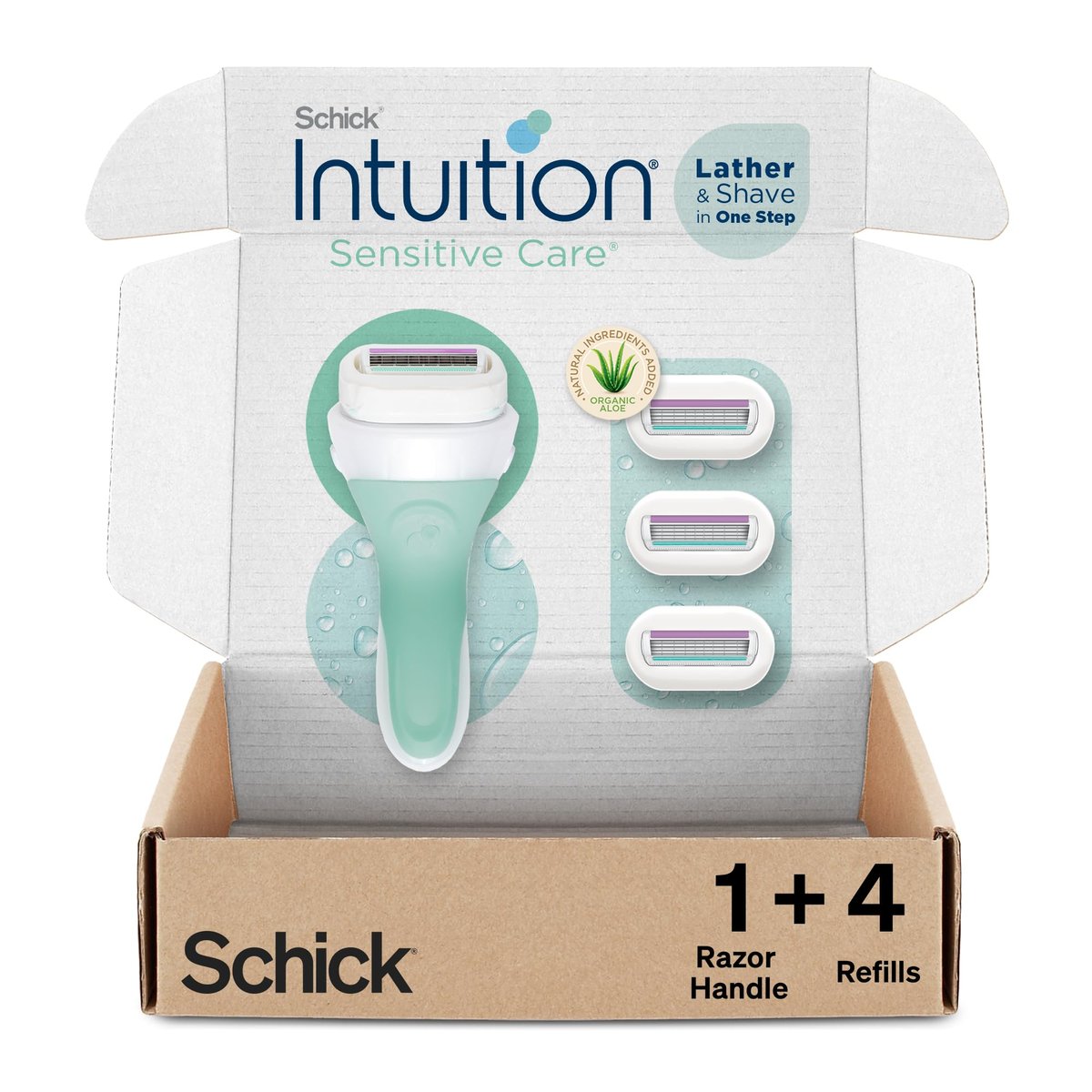 Schick Intuition Rasierer für Frauen mit empfindlicher Haut | 1 Rasierer & 4 Nachfüllklingen mit Bio-Aloe