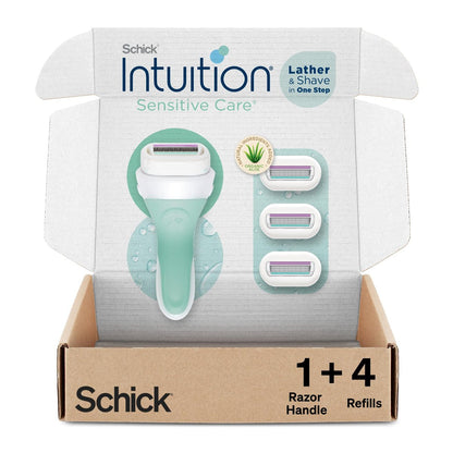 Schick Intuition Rasierer für Frauen mit empfindlicher Haut | 1 Rasierer & 4 Nachfüllklingen mit Bio-Aloe