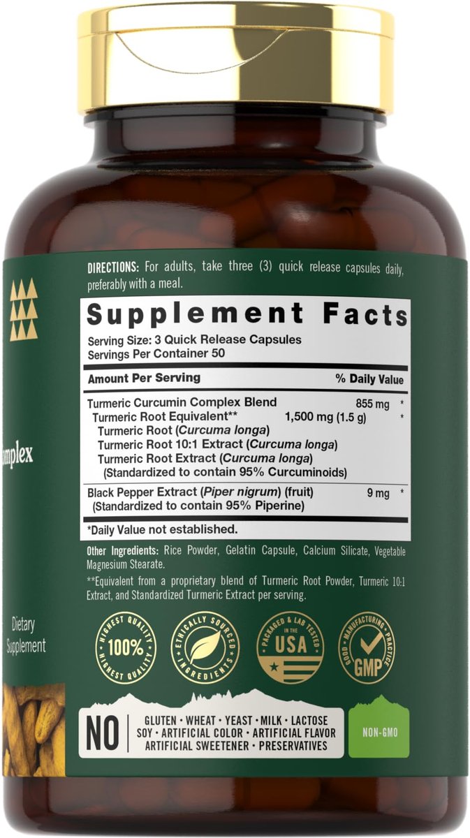 Tahoe Nutritionals Kurkuma Curcumin Komplex | 150 Kapseln | Mit Schwarzem Pfeffer | Non-GMO & Glutenfrei