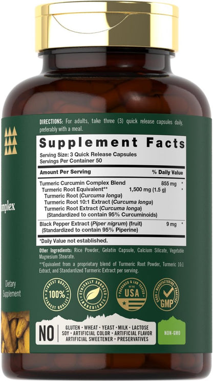 Tahoe Nutritionals Kurkuma Curcumin Komplex | 150 Kapseln | Mit Schwarzem Pfeffer | Non-GMO & Glutenfrei