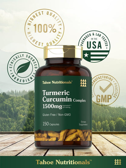 Tahoe Nutritionals Kurkuma Curcumin Komplex | 150 Kapseln | Mit Schwarzem Pfeffer | Non-GMO & Glutenfrei