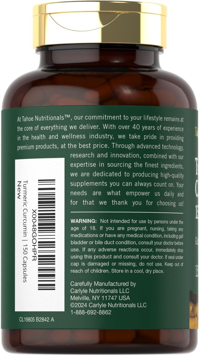 Tahoe Nutritionals Kurkuma Curcumin Komplex | 150 Kapseln | Mit Schwarzem Pfeffer | Non-GMO & Glutenfrei