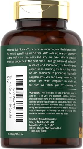 Tahoe Nutritionals Kurkuma Curcumin Komplex | 150 Kapseln | Mit Schwarzem Pfeffer | Non-GMO & Glutenfrei