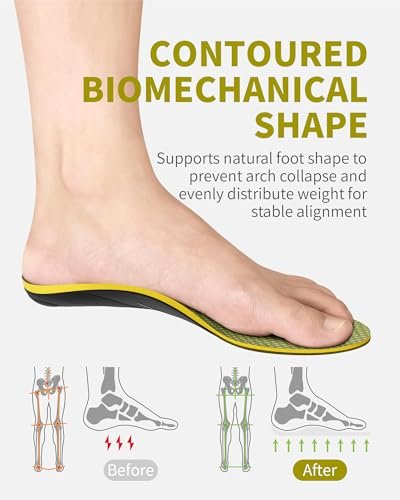 WalkHero Schwerlast-Gewölbestützeinlagen für Herren und Damen – 220+ lbs Plantarfasziitis-Einlagen für flache Füße, orthopädische Schuheinlagen für den ganzen Tag Stehen oder tägliches Gehen, Herren 11-11,5 | Damen 13-13,5