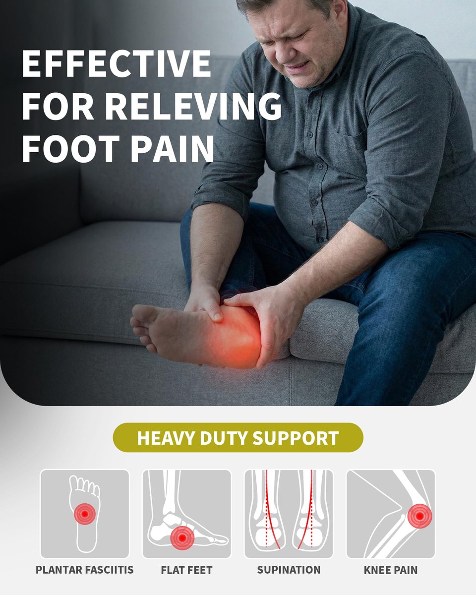 WalkHero Schwerlast-Gewölbestützeinlagen für Herren und Damen – 220+ lbs Plantarfasziitis-Einlagen für flache Füße, orthopädische Schuheinlagen für den ganzen Tag Stehen oder tägliches Gehen, Herren 11-11,5 | Damen 13-13,5