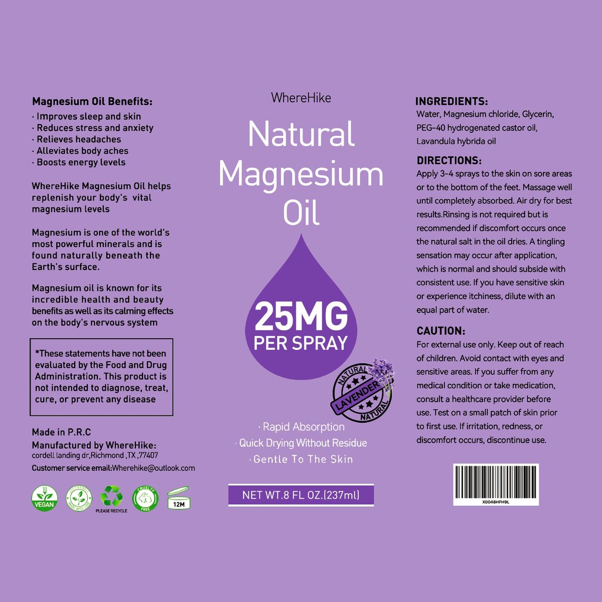 Stilip Magnesium Spray – Reines Magnesiumöl für Füße, Lavendelduft, 240 ml – Ideal zur Muskelentspannung & besseren Schlaf