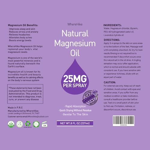 Stilip Magnesium Spray – Reines Magnesiumöl für Füße, Lavendelduft, 240 ml – Ideal zur Muskelentspannung & besseren Schlaf
