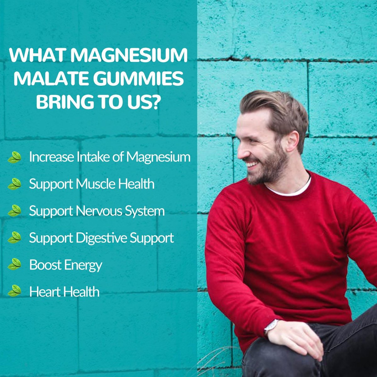 Whoyun Magnesium Malate Gummies 1000mg – Hochdosierte Magnesium-Chewables mit Apfelsäure für Energie & Muskelgesundheit, 60 Stück