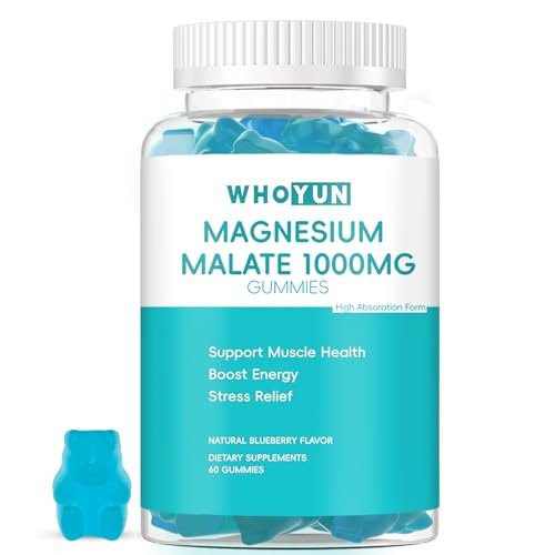 Whoyun Magnesium Malate Gummies 1000mg – Hochdosierte Magnesium-Chewables mit Apfelsäure für Energie & Muskelgesundheit, 60 Stück
