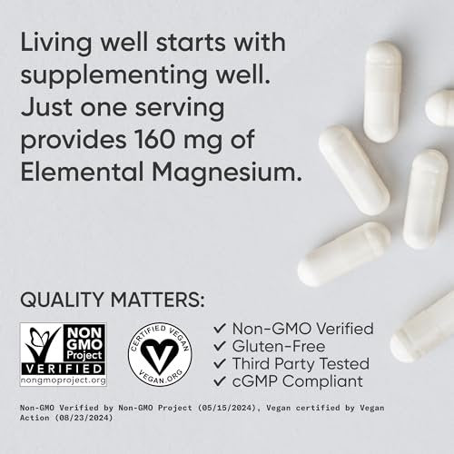 Sports Research® Magnesium Glycinat – 160 mg cheliertes Magnesium für erholsamen Schlaf & enzymatische Prozesse – vegane Kapseln – 90 Stück