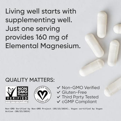Sports Research® Magnesium Glycinat – 160 mg cheliertes Magnesium für erholsamen Schlaf & enzymatische Prozesse – vegane Kapseln – 90 Stück