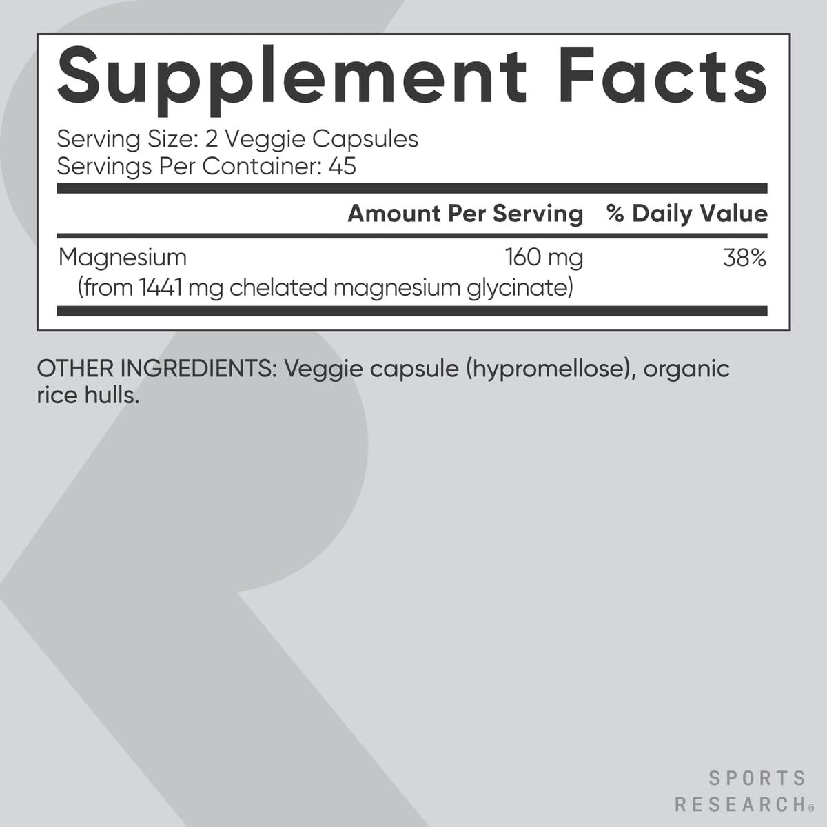 Sports Research® Magnesium Glycinat – 160 mg cheliertes Magnesium für erholsamen Schlaf & enzymatische Prozesse – vegane Kapseln – 90 Stück