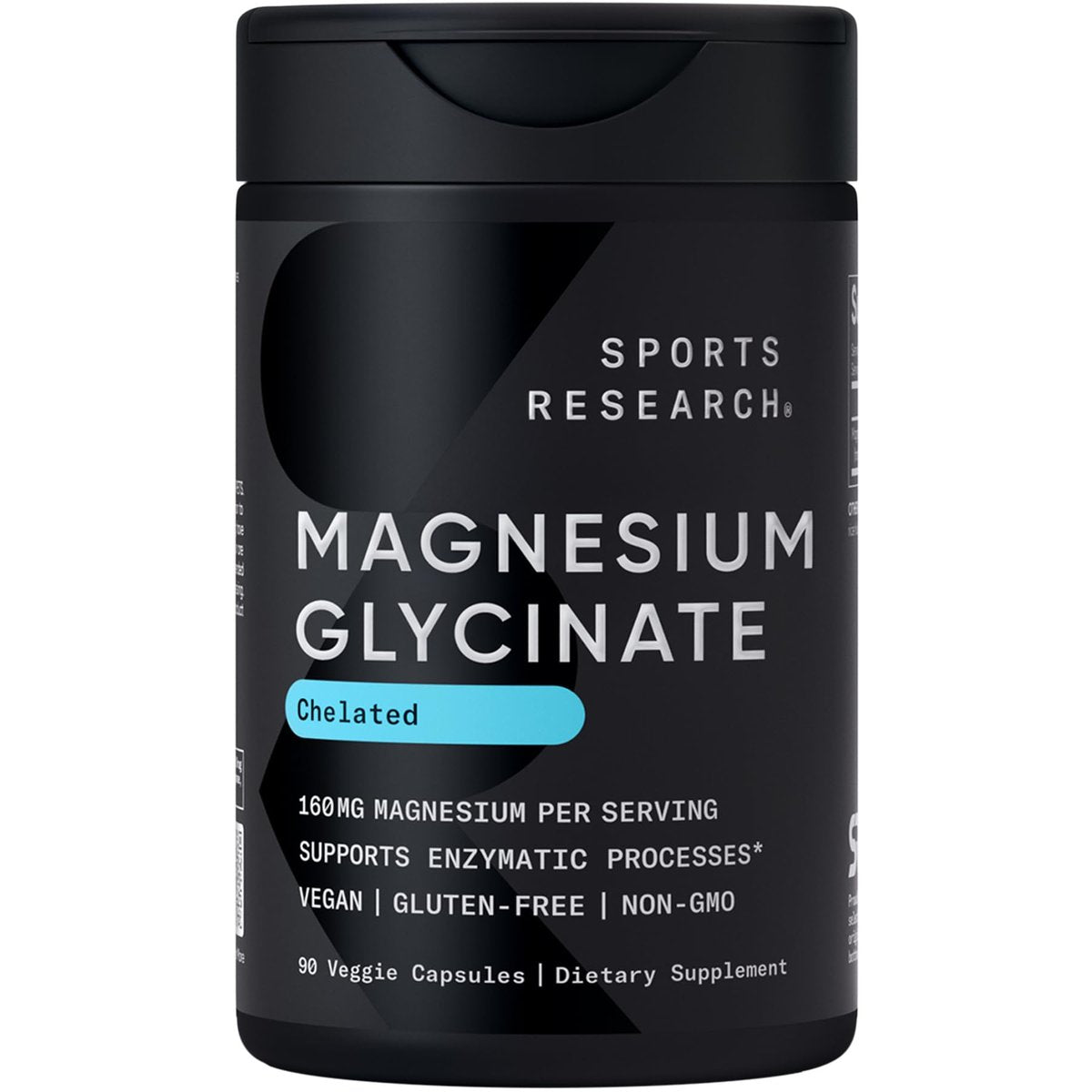 Sports Research® Magnesium Glycinat – 160 mg cheliertes Magnesium für erholsamen Schlaf & enzymatische Prozesse – vegane Kapseln – 90 Stück