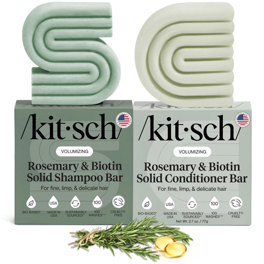 Kitsch Rosmarin & Biotin Shampoo und Conditioner Set für Haarwachstum – Stärkendes, verdickendes & volumenverleihendes Shampoo und Conditioner Bar – Paraben-, Sulfat- & Silikonfrei – 2er Pack
