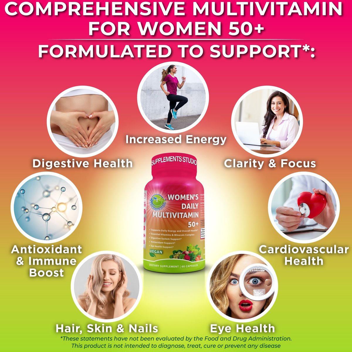 Tägliches Multivitamin für Frauen 50 Plus – Veganes, methyliertes Multivitamin mit Biotin, Bio-Superfoods & Lutein – Unterstützung für Augen, Energie, Darm & allgemeine Gesundheit – Leicht zu schluckende Kapseln