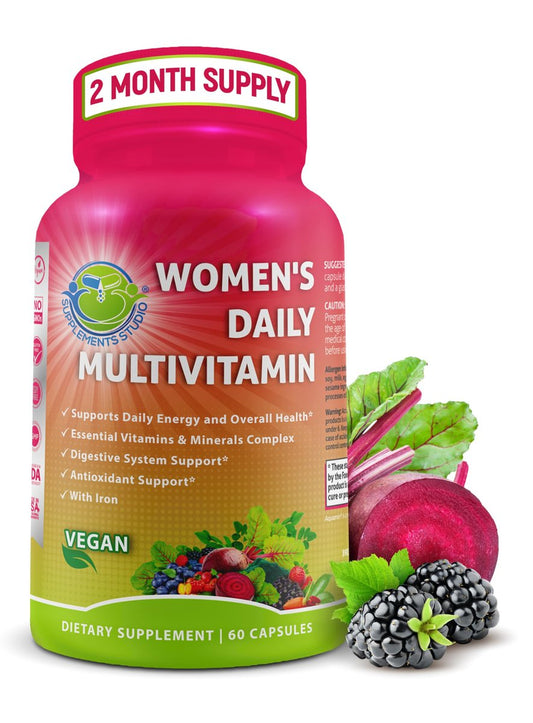 Tägliches Multivitamin für Frauen mit Eisen – Veganes, methyliertes Multivitamin mit Biotin, Bio-Superfoods, Probiotika, B-Komplex – Energie, Darm- & allgemeine Gesundheitsunterstützung – Leicht zu schluckende Kapseln