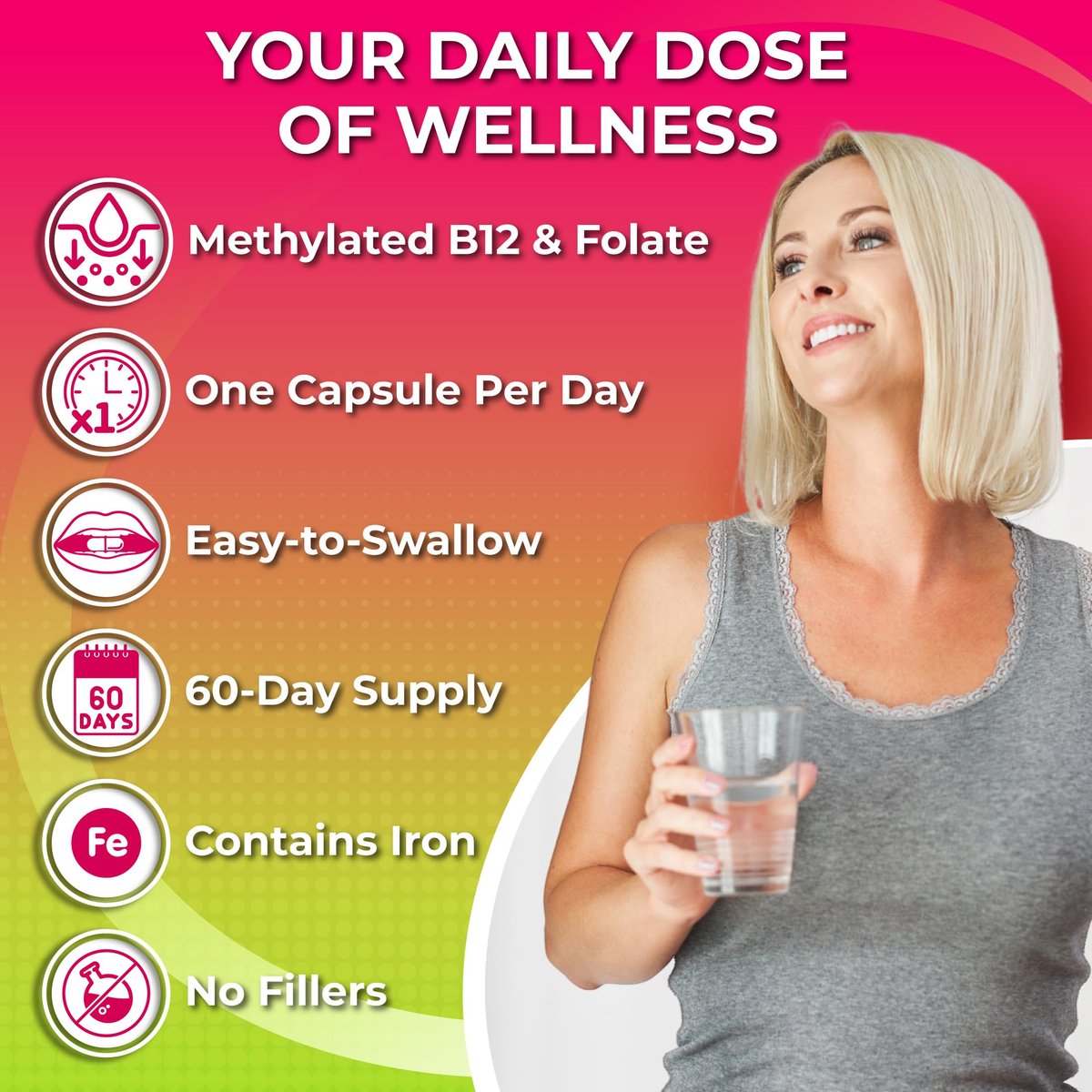 Tägliches Multivitamin für Frauen mit Eisen – Veganes, methyliertes Multivitamin mit Biotin, Bio-Superfoods, Probiotika, B-Komplex – Energie, Darm- & allgemeine Gesundheitsunterstützung – Leicht zu schluckende Kapseln
