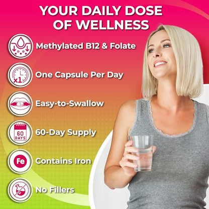 Tägliches Multivitamin für Frauen mit Eisen – Veganes, methyliertes Multivitamin mit Biotin, Bio-Superfoods, Probiotika, B-Komplex – Energie, Darm- & allgemeine Gesundheitsunterstützung – Leicht zu schluckende Kapseln