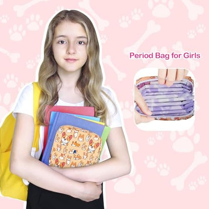 Likesing Periodenbeutel aus Canvas, Damenbinden-Aufbewahrungstasche für Mädchen und Frauen, tragbarer Perioden-Pad-Beutel für die Handtasche, kleine Make-up-Tasche (Graue Katze)