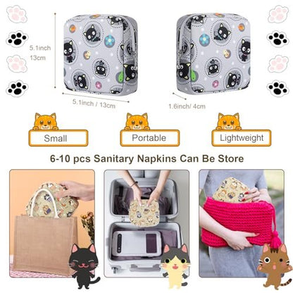 Likesing Periodenbeutel aus Canvas, Damenbinden-Aufbewahrungstasche für Mädchen und Frauen, tragbarer Perioden-Pad-Beutel für die Handtasche, kleine Make-up-Tasche (Graue Katze)