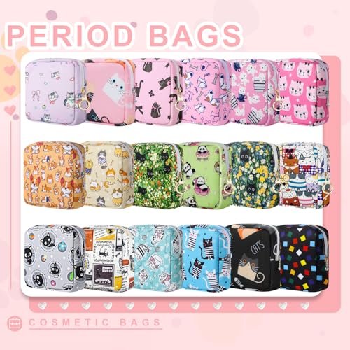Likesing Periodenbeutel aus Canvas, Damenbinden-Aufbewahrungstasche für Mädchen und Frauen, tragbarer Perioden-Pad-Beutel für die Handtasche, kleine Make-up-Tasche (Graue Katze)