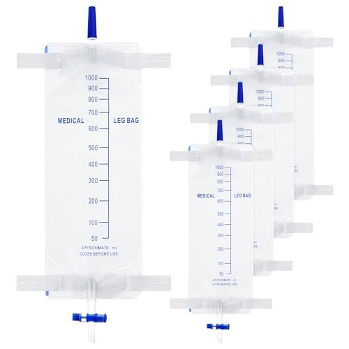 Dunkive 5er-Pack 33,8 oz/1000 ml Beinbeutel Urinbeutel mit Stoffgurten, Beinkatheter mit Anti-Reflux-Ventil für Männer Blasenkontrolle, Urinsammelbeutel für den einmaligen Gebrauch, einfacher Ablasshahn