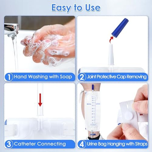 Dunkive 5er-Pack 33,8 oz/1000 ml Beinbeutel Urinbeutel mit Stoffgurten, Beinkatheter mit Anti-Reflux-Ventil für Männer Blasenkontrolle, Urinsammelbeutel für den einmaligen Gebrauch, einfacher Ablasshahn