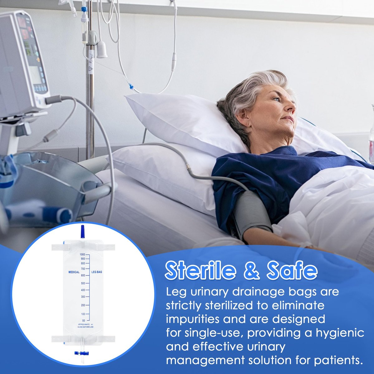 Dunkive 5er-Pack 33,8 oz/1000 ml Beinbeutel Urinbeutel mit Stoffgurten, Beinkatheter mit Anti-Reflux-Ventil für Männer Blasenkontrolle, Urinsammelbeutel für den einmaligen Gebrauch, einfacher Ablasshahn
