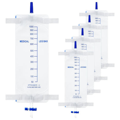 Dunkive 5er-Pack 33,8 oz/1000 ml Beinbeutel Urinbeutel mit Stoffgurten, Beinkatheter mit Anti-Reflux-Ventil für Männer Blasenkontrolle, Urinsammelbeutel für den einmaligen Gebrauch, einfacher Ablasshahn