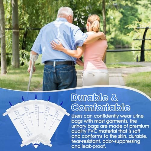 Dunkive 5er-Pack 33,8 oz/1000 ml Beinbeutel Urinbeutel mit Stoffgurten, Beinkatheter mit Anti-Reflux-Ventil für Männer Blasenkontrolle, Urinsammelbeutel für den einmaligen Gebrauch, einfacher Ablasshahn