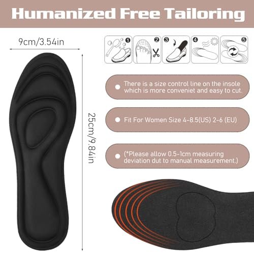 2 Paar Memory Foam Einlegesohlen, Ganzfuß-Responsive Dämpfung, Plantarfasziitis Einlagen für Damen Herren, Orthopädische Schuheinlagen mit Fußgewölbeunterstützung für Fußgesundheit (Schwarz, W 7.5-8.5 / M 5.5-6.5)