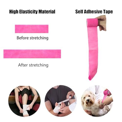 Erewa 6er-Pack Selbstklebende Bandage 5 cm – Dehnbarer Kohesiver Verband, Atmungsaktives Sporttape für Handgelenk, Knöchel (Pink)