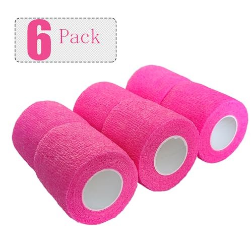 Erewa 6er-Pack Selbstklebende Bandage 5 cm – Dehnbarer Kohesiver Verband, Atmungsaktives Sporttape für Handgelenk, Knöchel (Pink)