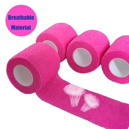 Erewa 6er-Pack Selbstklebende Bandage 5 cm – Dehnbarer Kohesiver Verband, Atmungsaktives Sporttape für Handgelenk, Knöchel (Pink)