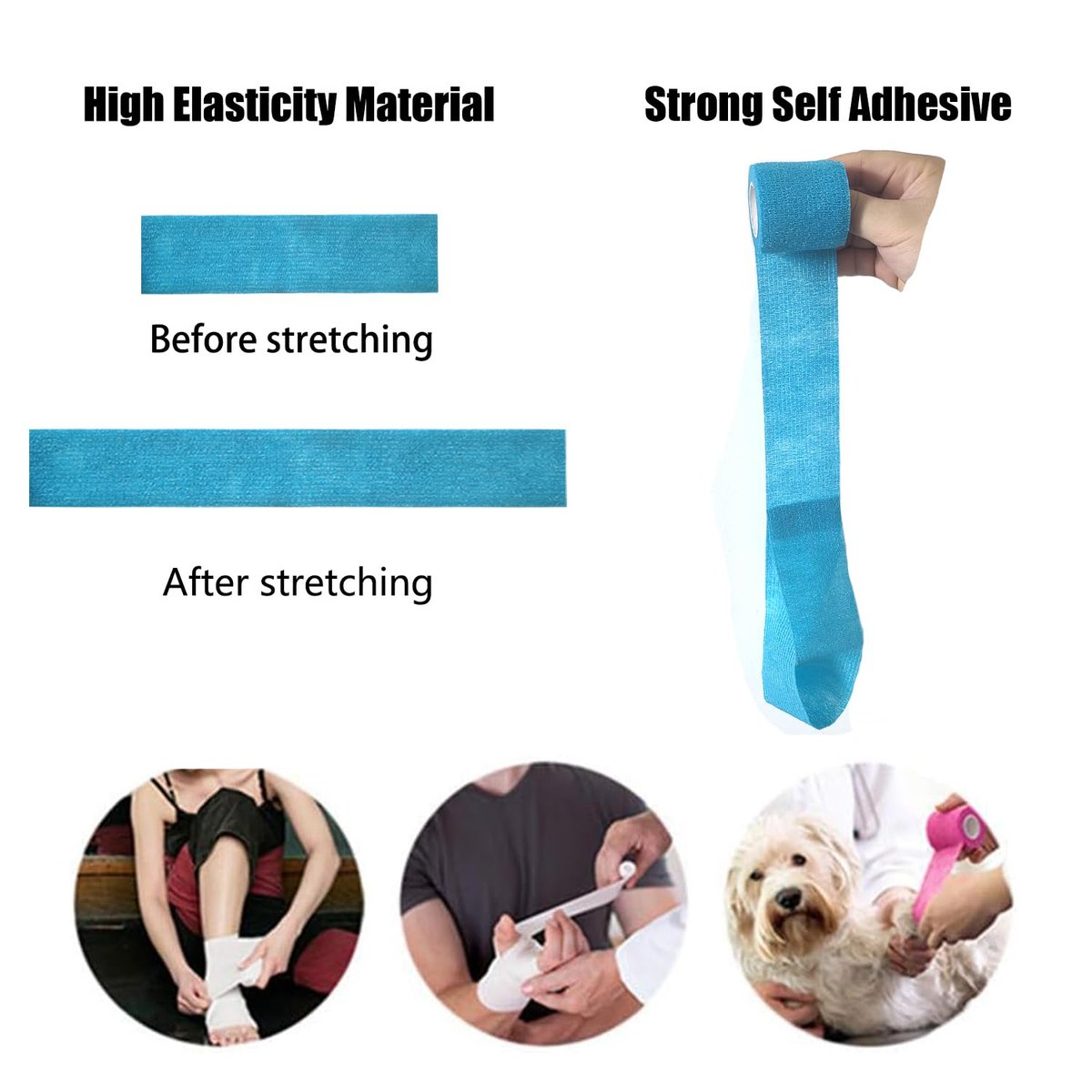 Erewa 6er-Pack 2 Zoll Selbstklebende Wickelbandage, Kohäsiver Verband, Dehnbarer Vet Wrap, Atmungsaktives Sporttape für Handgelenk, Knöchel (Gemischte Farben)
