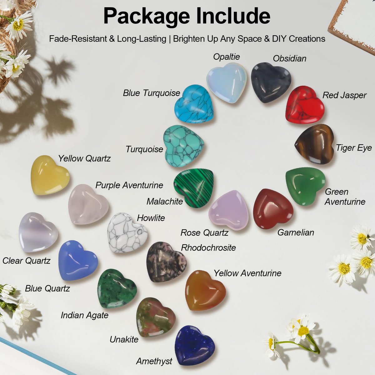 Virekm 20 Stück Rosenquarz-Herzkristalle, Heilsteine-Set, Amethyst-Herzen, bunte Daumen-Edelsteine für Chakra-Reiki-Balance, Geschenk für Männer und Frauen (Bunt - 20 Stück)