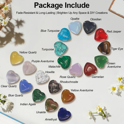 Virekm 20 Stück Rosenquarz-Herzkristalle, Heilsteine-Set, Amethyst-Herzen, bunte Daumen-Edelsteine für Chakra-Reiki-Balance, Geschenk für Männer und Frauen (Bunt - 20 Stück)