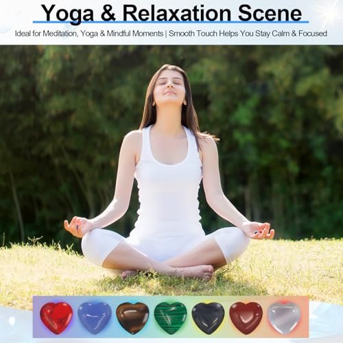 Virekm 20 Stück Rosenquarz-Herzkristalle, Heilsteine-Set, Amethyst-Herzen, bunte Daumen-Edelsteine für Chakra-Reiki-Balance, Geschenk für Männer und Frauen (Bunt - 20 Stück)