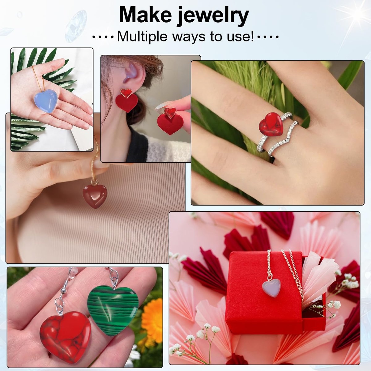 Virekm 20 Stück Rosenquarz-Herzkristalle, Heilsteine-Set, Amethyst-Herzen, bunte Daumen-Edelsteine für Chakra-Reiki-Balance, Geschenk für Männer und Frauen (Bunt - 20 Stück)