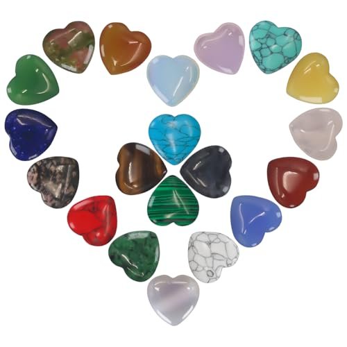 Virekm 20 Stück Rosenquarz-Herzkristalle, Heilsteine-Set, Amethyst-Herzen, bunte Daumen-Edelsteine für Chakra-Reiki-Balance, Geschenk für Männer und Frauen (Bunt - 20 Stück)
