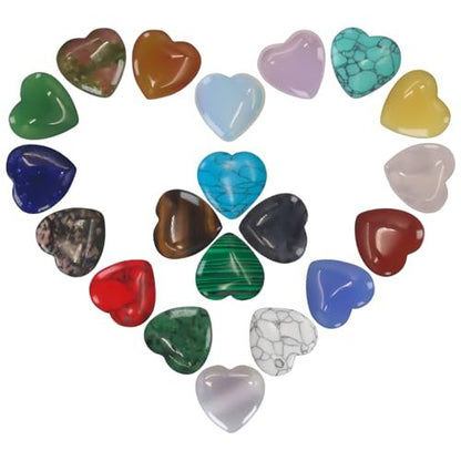 Virekm 20 Stück Rosenquarz-Herzkristalle, Heilsteine-Set, Amethyst-Herzen, bunte Daumen-Edelsteine für Chakra-Reiki-Balance, Geschenk für Männer und Frauen (Bunt - 20 Stück)