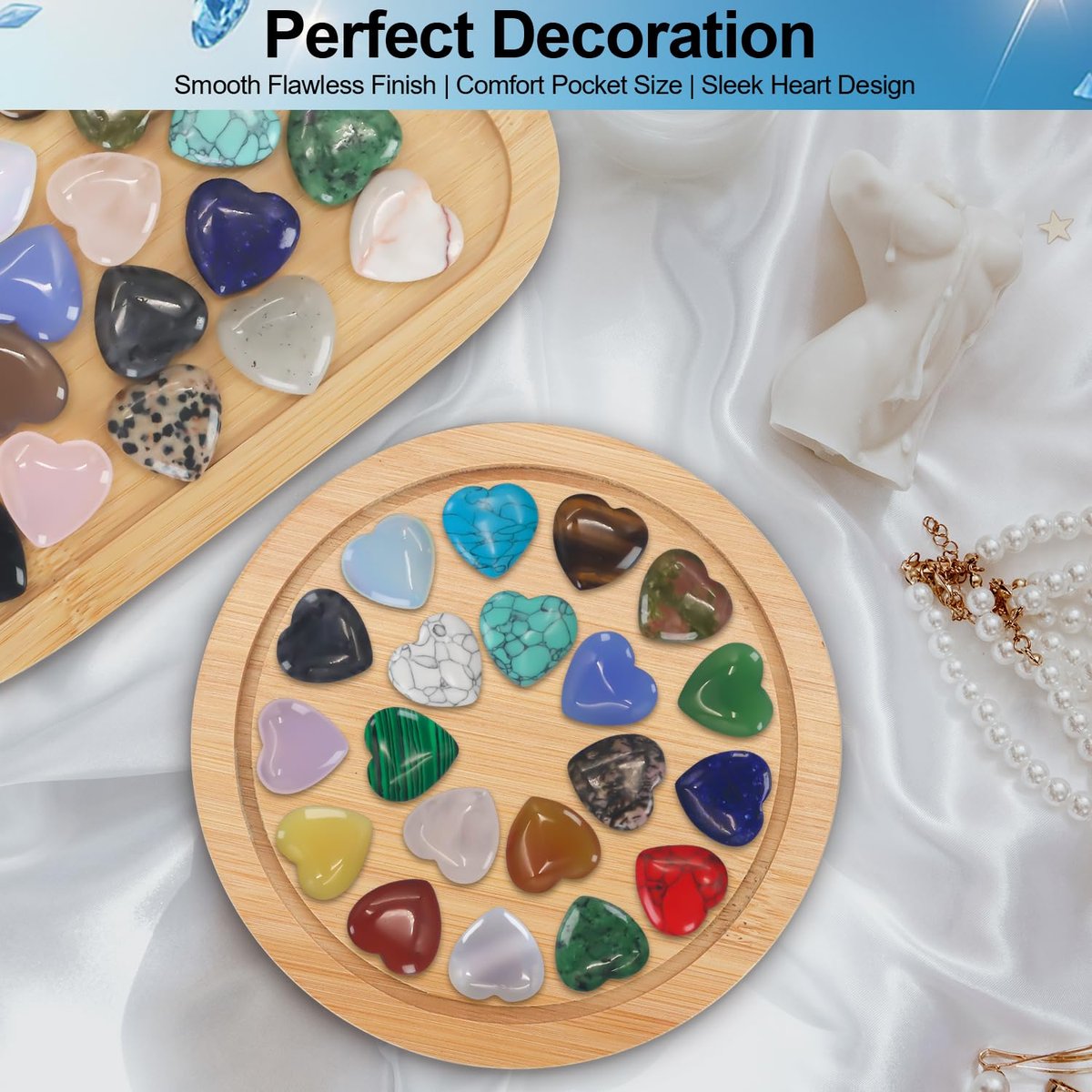 Virekm 20 Stück Rosenquarz-Herzkristalle, Heilsteine-Set, Amethyst-Herzen, bunte Daumen-Edelsteine für Chakra-Reiki-Balance, Geschenk für Männer und Frauen (Bunt - 20 Stück)
