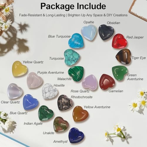 Virekm 20 Stück Rosenquarz-Herzkristalle, Heilsteine-Set, Amethyst-Herzen, bunte Daumen-Edelsteine für Chakra-Reiki-Balance, Geschenk für Männer und Frauen (Bunt - 20 Stück)