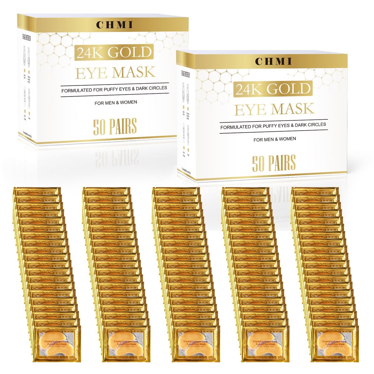 CHMI 24K Gold Augenpflaster (100 Paare) - Anti-Augenringe, Tränensäcke & Falten, Kollagen Hautpflege
