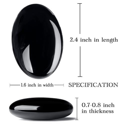 MAIBAOTA 2,4 Zoll Großer Schwarzer Obsidian Kristallstein Polierter Handflächenstein Heilende Kristalle 0,7 Zoll Dick Natürlicher Reiki Edelstein Sorgenstein Energieausgleich Angst Stressabbau Meditation 1 Stück