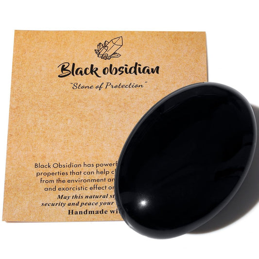 MAIBAOTA 2,4 Zoll Großer Schwarzer Obsidian Kristallstein Polierter Handflächenstein Heilende Kristalle 0,7 Zoll Dick Natürlicher Reiki Edelstein Sorgenstein Energieausgleich Angst Stressabbau Meditation 1 Stück