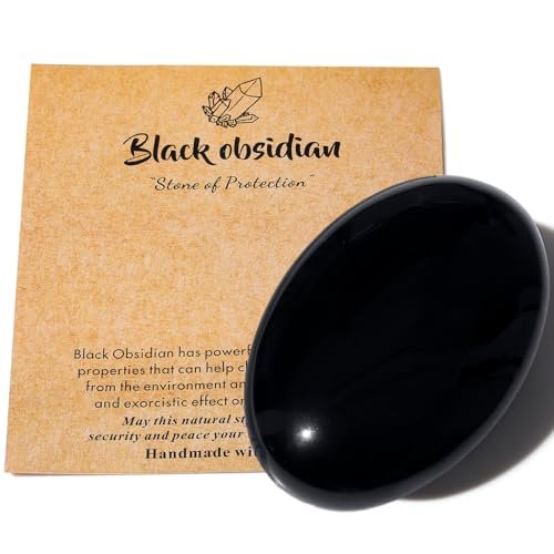 MAIBAOTA 2,4 Zoll Großer Schwarzer Obsidian Kristallstein Polierter Handflächenstein Heilende Kristalle 0,7 Zoll Dick Natürlicher Reiki Edelstein Sorgenstein Energieausgleich Angst Stressabbau Meditation 1 Stück